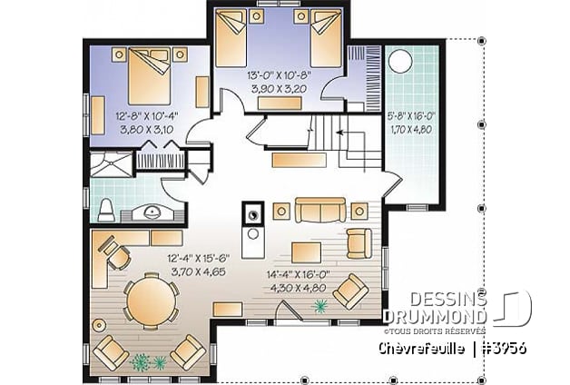 Sous-sol - Plan de maison champêtre de 3 à 6 chambres possible, beaucoup de lumière, coin bureau, mezzanine - Chèvrefeuille 