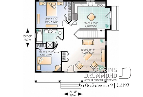 Rez-de-chaussée - Modèle de Plain-pied de 2 chambres, abordable, entrée abritée, belle cuisine, sous-sol à aménager - La Québécoise 2