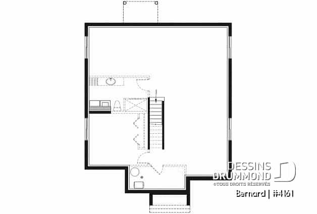Sous-sol - Modèle de maison plain-pied avec foyer central, grande îlot à la cuisine et 2 chambres. - Bernard