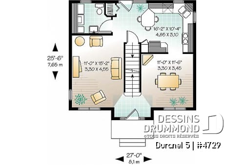 Rez-de-chaussée - Plan de petit cttage confortable avec 3 chambres et une belle salle à dîner séparée - Duranel 5