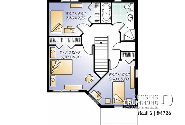 Étage - Plan de maison 2 étages, entrée chaleureuse, 3 chambres, espace ouvert - Nauli 2