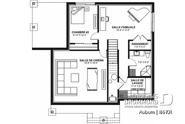 Sous-sol - Plan de maison avec superbe terrasse abritée, aire ouverte, 3 chambres avec sous-sol aménagé - Auburn