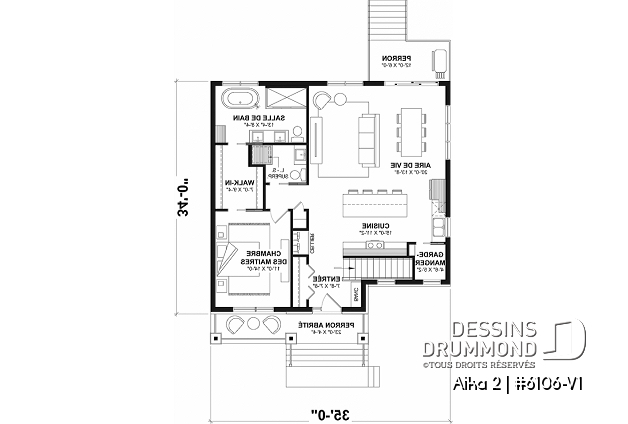 Rez-de-chaussée - Modèle de maison de plain-pied avec sous-sol aménagé, 1 à 4 chambre, 2 salons, plafond à 9 pieds - Aika 2