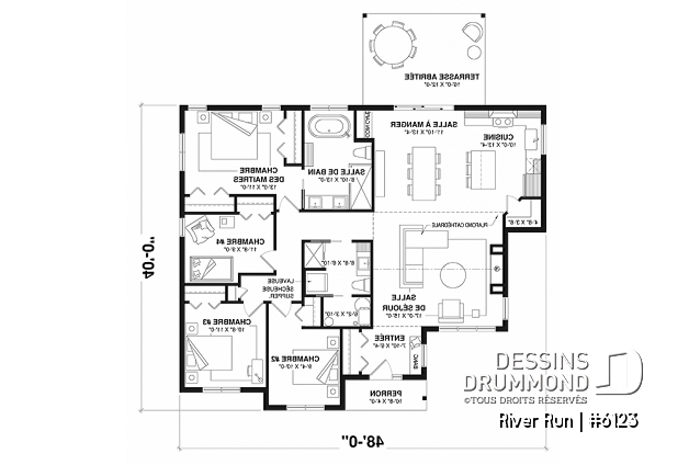 Rez-de-chaussée - Plan de maison plain-pied 4 chambres au rez-de-chaussée, 2 salles de bain et terrasse abritée - River Run