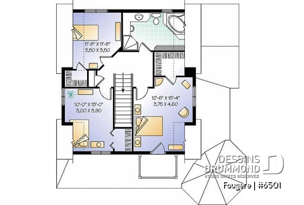 Étage - Plan de maison champêtre, à étages, 3 chambres avec plafond cathédrale, jolie finition extérieure - Fougère