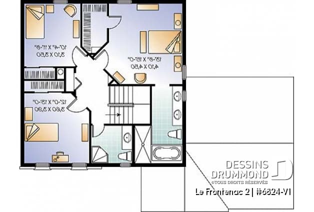 Étage - Plan de maison style anglais, garage double, 3 chambres, salle de lavage au RDC., garde-manger - Le Frontenac 2