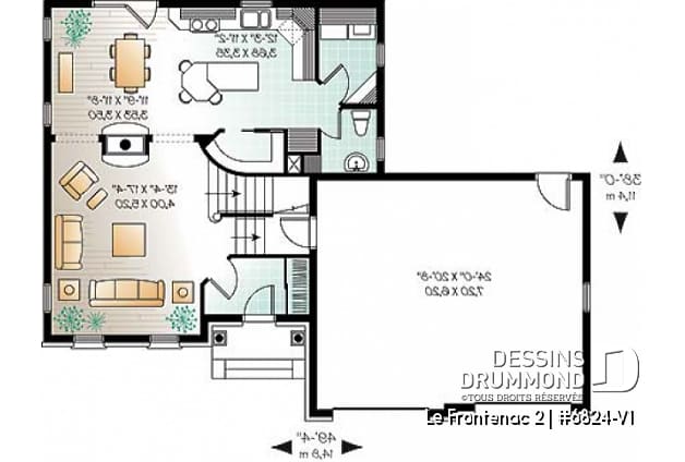 Rez-de-chaussée - Plan de maison style anglais, garage double, 3 chambres, salle de lavage au RDC., garde-manger - Le Frontenac 2