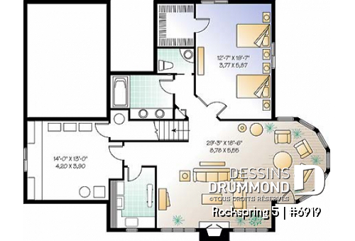 Sous-sol - Plan de maison style chalet panoramique, 2 à 4 chambres selon finition du sous-sol, plafond cathédral, foyer - Rockspring 5