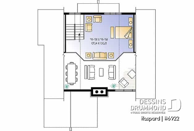 Étage - Plan de chalet style rustic, 4 chambres, 2 salles familiales, foyer, loft à la mezzanine, abri moustiquaire - Kaspard
