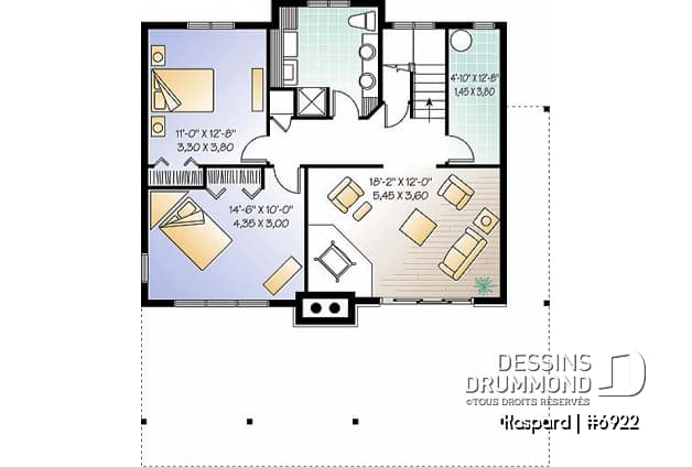 Sous-sol - Plan de chalet style rustic, 4 chambres, 2 salles familiales, foyer, loft à la mezzanine, abri moustiquaire - Kaspard
