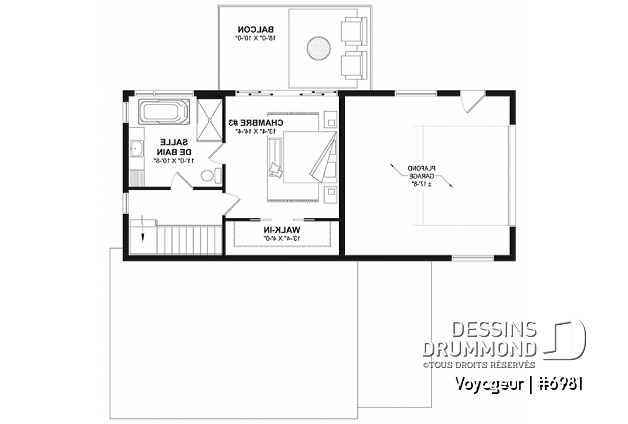 Étage option 1 - Plan flexible: mini-maison 1 chambre avec garage attaché pour VR OU maison 3 chambres, 3 sdb, avec garage - Voyageur