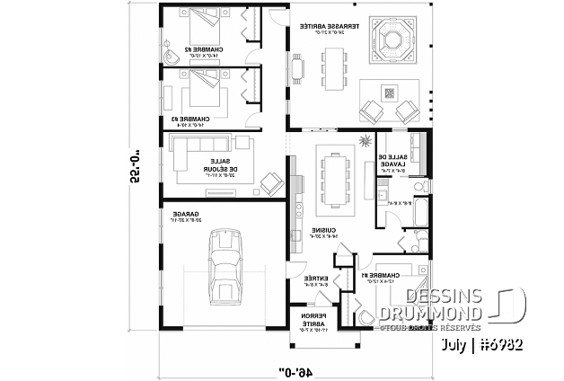 Rez-de-chaussée option 1 - Petite maison champêtre avec garage attaché pour VR, et une chambre OU option sans garage, avec 3 chambres - July