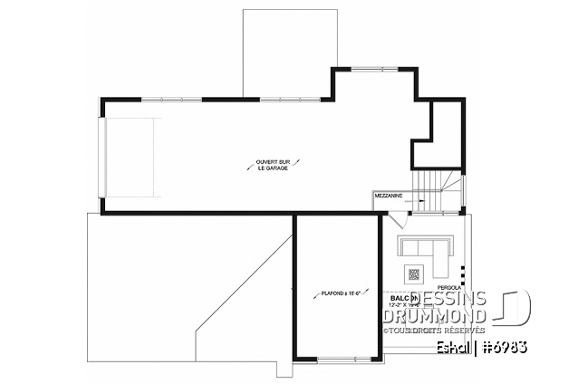 Étage - Plan de maison moderne une chambre avec garage attaché pour VR et option garage simple et quatre chambre - Eskal