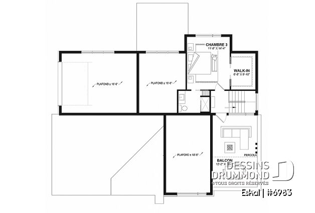 Étage option 2 - Plan de maison moderne une chambre avec garage attaché pour VR et option garage simple et quatre chambre - Eskal