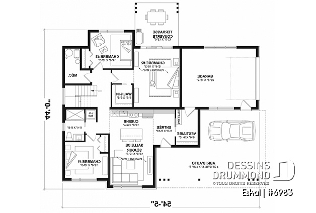 Rez-de-chaussée option 1 - Plan de maison moderne une chambre avec garage attaché pour VR et option garage simple et quatre chambre - Eskal