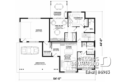 Rez-de-chaussée option 2 - Plan de maison moderne une chambre avec garage attaché pour VR et option garage simple et quatre chambre - Eskal