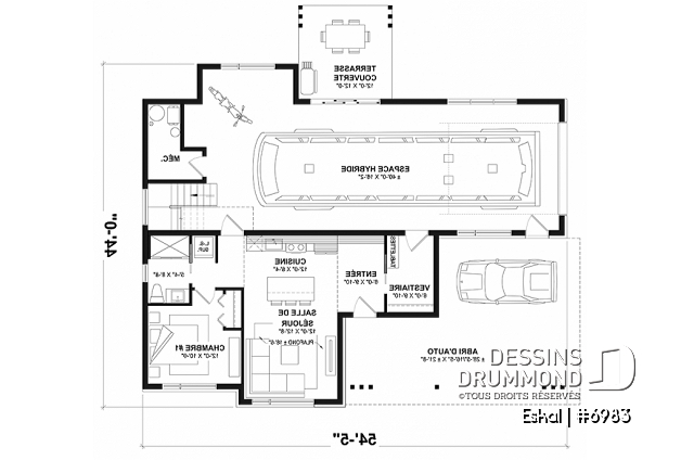Rez-de-chaussée - Plan de maison moderne une chambre avec garage attaché pour VR et option garage simple et quatre chambre - Eskal