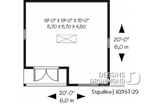 Rez-de-chaussée - Plan de grande remise de style champêtre avec rangement possible au grenier - Capeline
