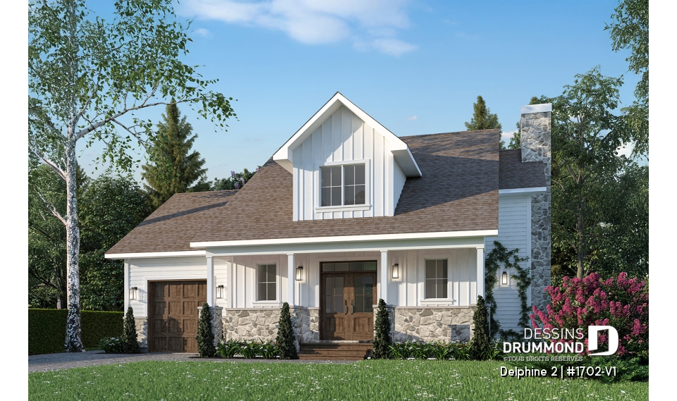 Vue avant - MODÈLE DE BASE - Plan de maison Canadienne avec garage, 3 chambres, 2.5 s. bain, chambre des parents avec salle de bain privée - Delphine 2