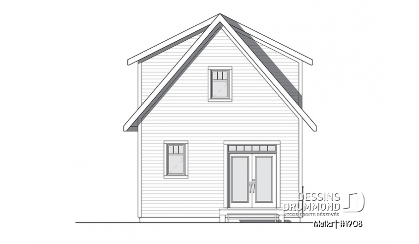 Élévation arrière du plan de maison unifamiliale 1908 Élévation arrière - Melia