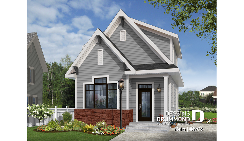 Version couleur no. 2 - Vue avant du plan de maison unifamiliale 1908 Version couleur no. 2 - Vue avant - Melia