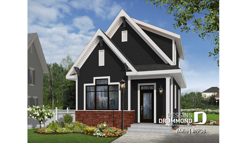 Version couleur no. 4 - Vue avant du plan de maison unifamiliale 1908 Version couleur no. 4 - Vue avant - Melia