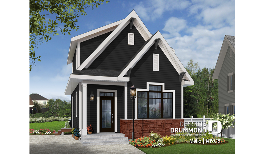 Version couleur no. 4 - Vue avant du plan de maison unifamiliale 1908 Version couleur no. 4 - Vue avant - Melia