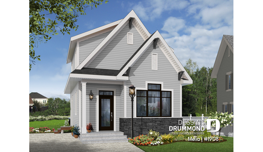 Vue avant - MODÈLE DE BASE du plan de maison unifamiliale 1908 Vue avant - MODÈLE DE BASE - Melia