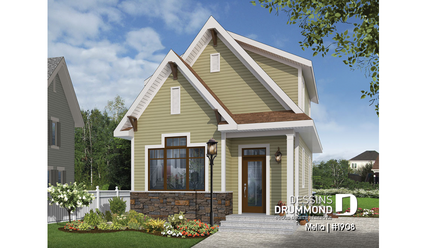 Vue avant – Modèle ORIGINAL du plan de maison unifamiliale 1908 Vue avant – Modèle ORIGINAL - Melia