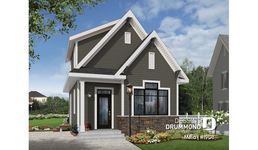Vue avant – Modèle ORIGINAL du plan de maison unifamiliale 1908 Vue avant – Modèle ORIGINAL - Melia