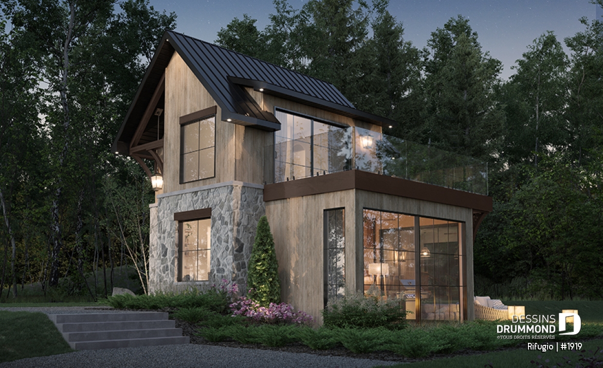 Vue avant - MODÈLE DE BASE - Plan de petit chalet remarquable offrant 1+ chambres et beaucoup de lumière naturelle! - Rifugio