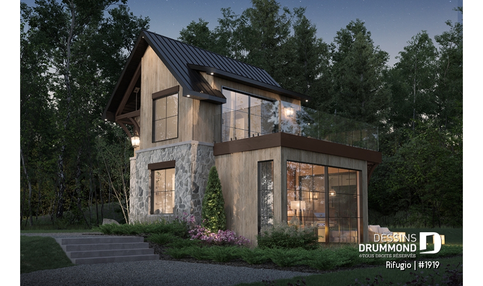 Vue avant - MODÈLE DE BASE - Plan de petit chalet remarquable offrant 1+ chambres et beaucoup de lumière naturelle! - Rifugio