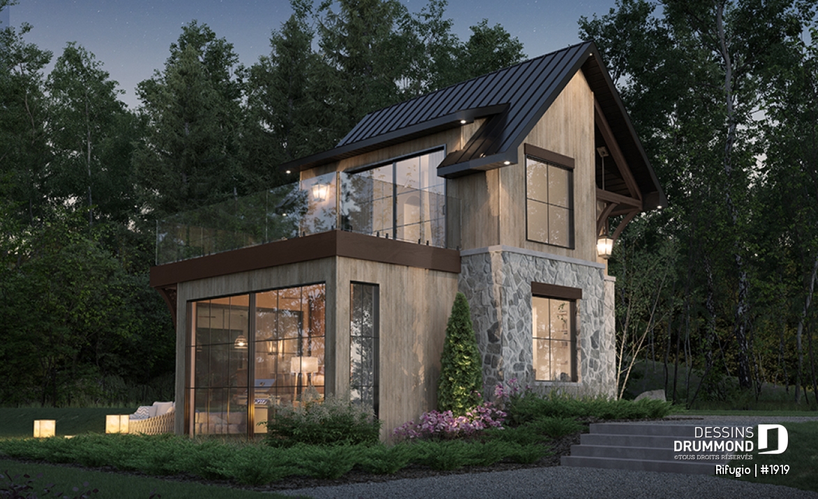 Vue avant - MODÈLE DE BASE - Plan de petit chalet remarquable offrant 1+ chambres et beaucoup de lumière naturelle! - Rifugio