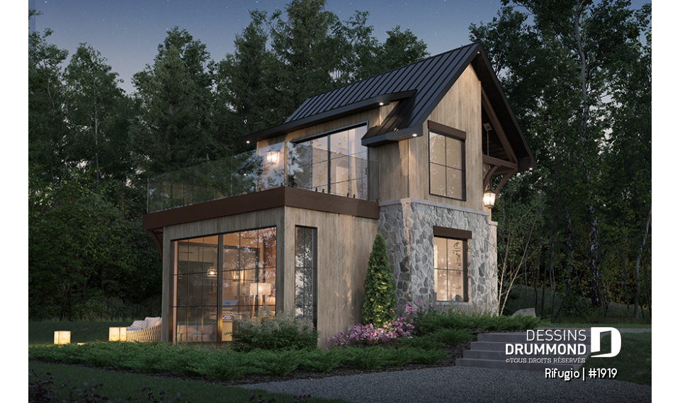 Vue avant - MODÈLE DE BASE - Plan de petit chalet remarquable offrant 1+ chambres et beaucoup de lumière naturelle! - Rifugio