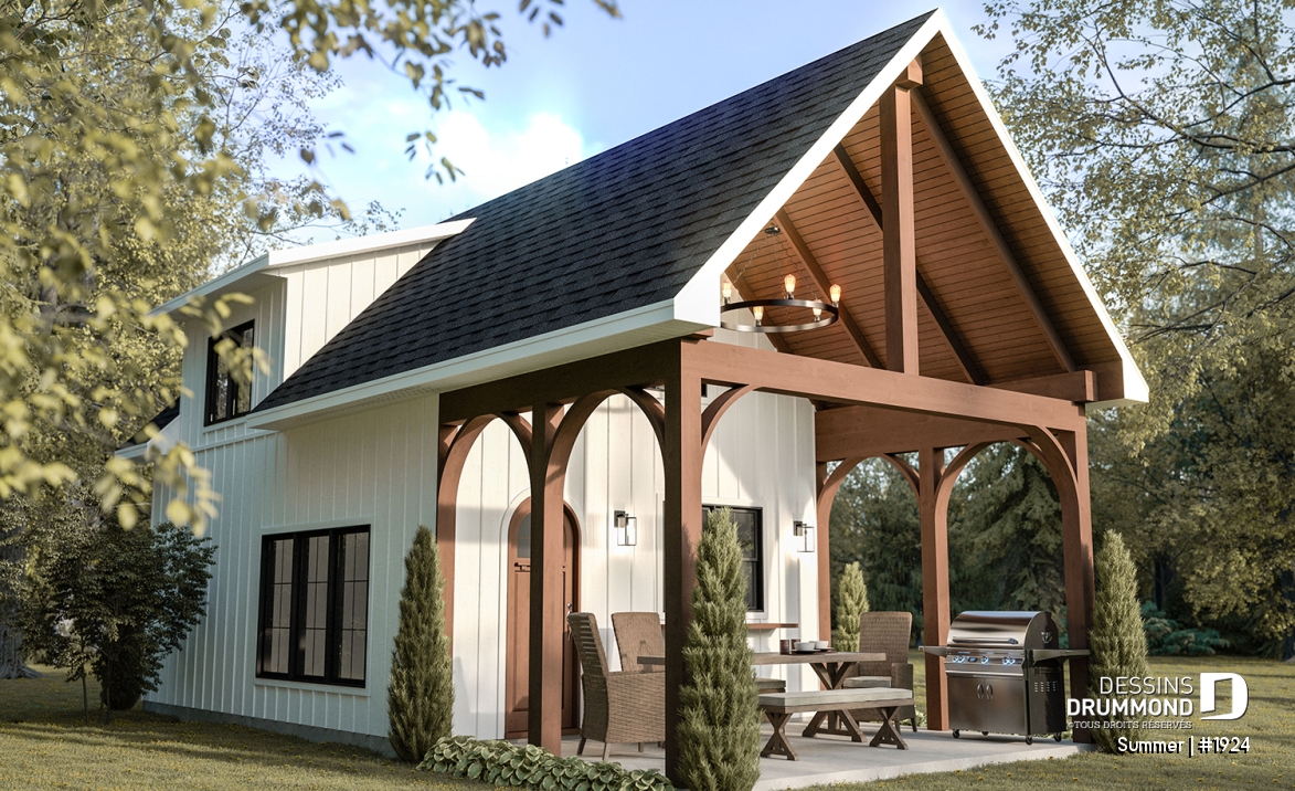 Vue avant - MODÈLE DE BASE - Plan versatile de mini-maison, pavillon de jardin ou petite maison d'invités, à vous de décider! - Summer