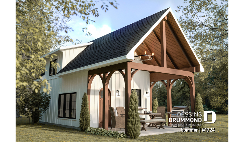 Vue avant - MODÈLE DE BASE - Plan versatile de mini-maison, pavillon de jardin ou petite maison d'invités, à vous de décider! - Summer