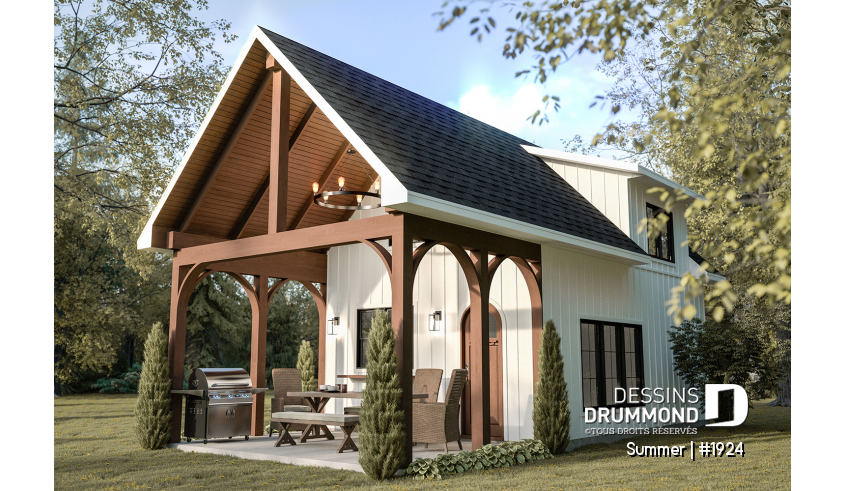 Vue avant - MODÈLE DE BASE - Plan versatile de mini-maison, pavillon de jardin ou petite maison d'invités, à vous de décider! - Summer
