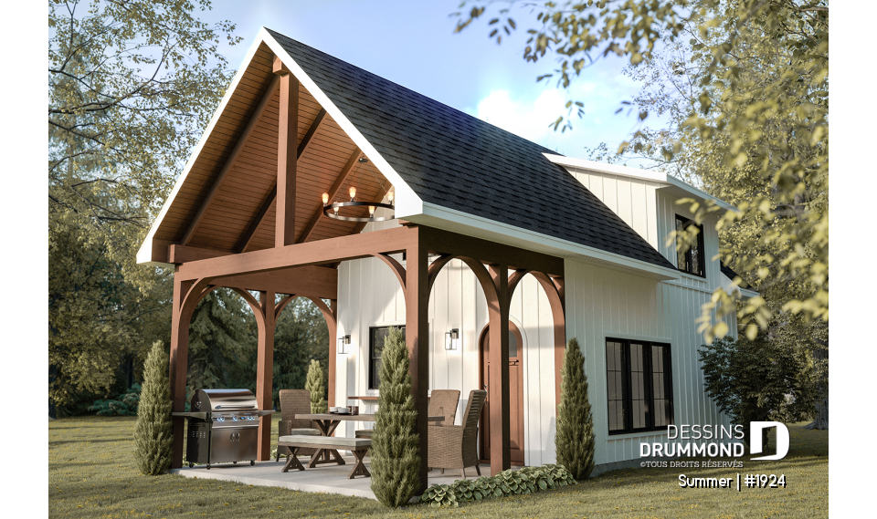 Vue avant - MODÈLE DE BASE - Plan versatile de mini-maison, pavillon de jardin ou petite maison d'invités, à vous de décider! - Summer