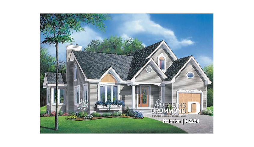 Vue avant - MODÈLE DE BASE du plan de maison unifamiliale 2284 Vue avant - MODÈLE DE BASE - Halarion