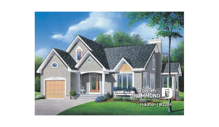Vue avant - MODÈLE DE BASE du plan de maison unifamiliale 2284 Vue avant - MODÈLE DE BASE - Halarion