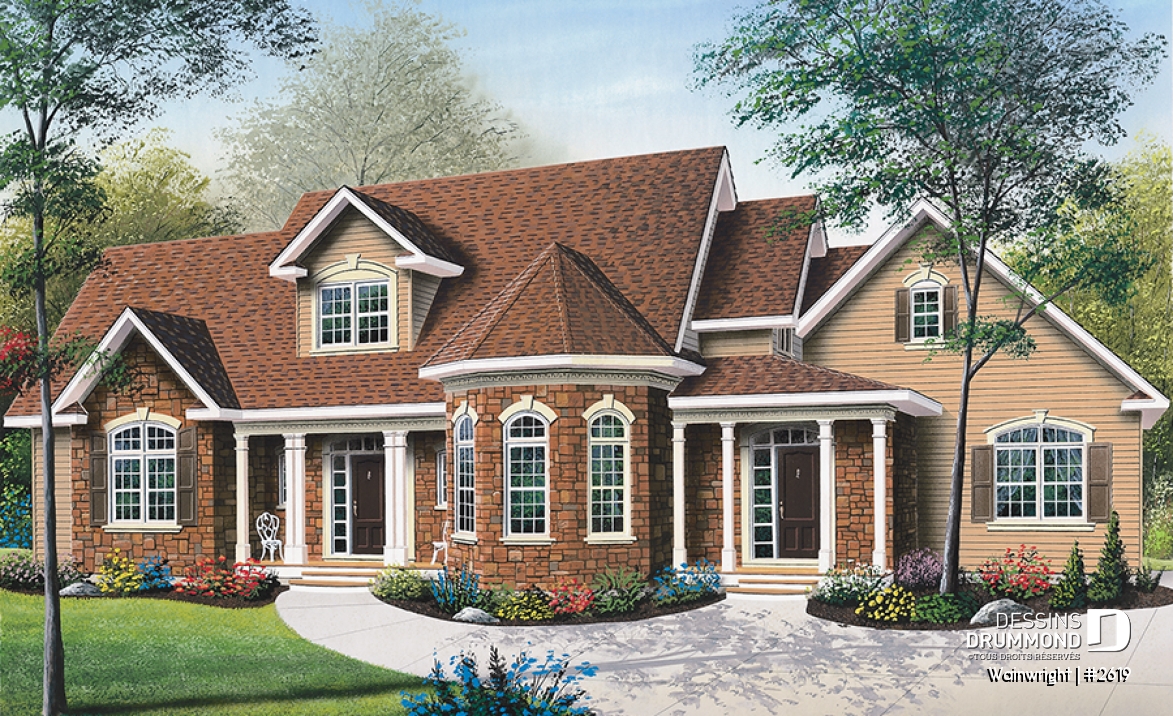 Vue avant - MODÈLE DE BASE - Plan de style ranch, 3 chambres, garage double, foyer, grande buanderie, plafond 9', suite des parents - Wainwright