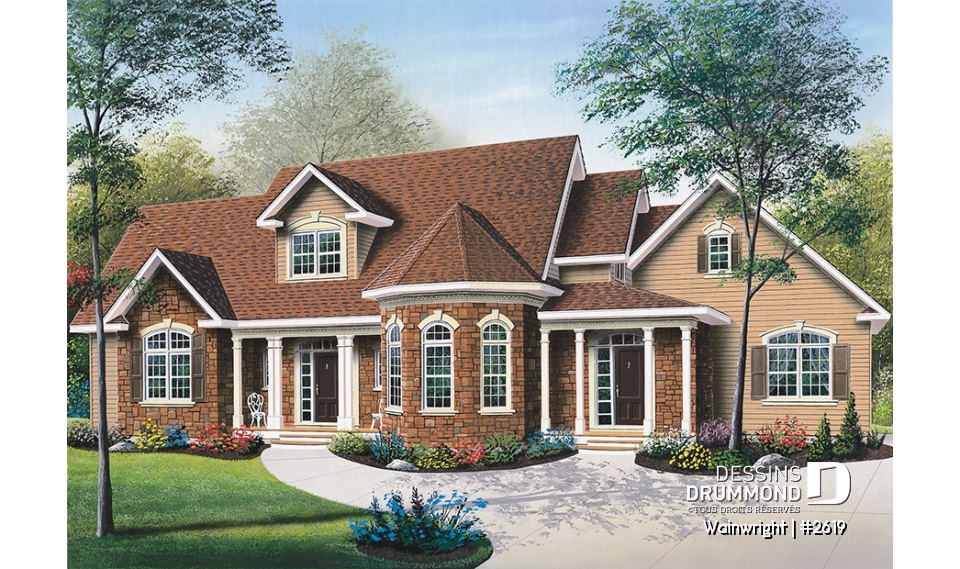 Vue avant - MODÈLE DE BASE - Plan de style ranch, 3 chambres, garage double, foyer, grande buanderie, plafond 9', suite des parents - Wainwright