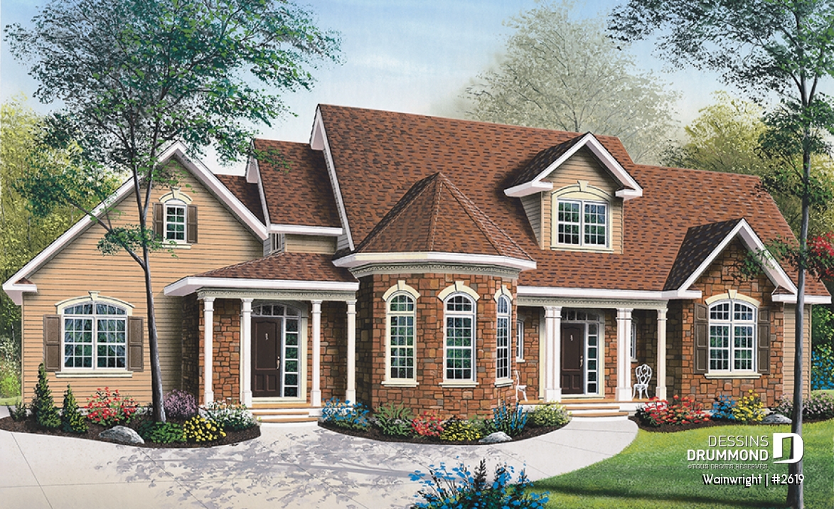 Vue avant - MODÈLE DE BASE - Plan de style ranch, 3 chambres, garage double, foyer, grande buanderie, plafond 9', suite des parents - Wainwright