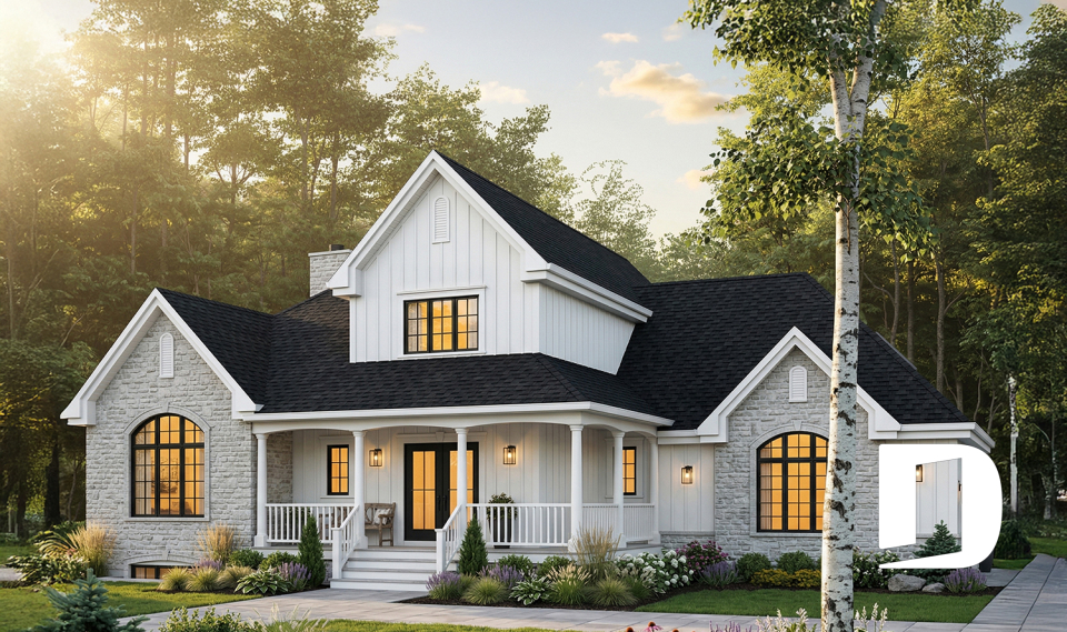 Vue avant - MODÈLE DE BASE - Plan de grande maison à étage, garage double, plafond 9', chambre des parents au 1er, 2 à 3 chambres à l'étage - Glenhaven