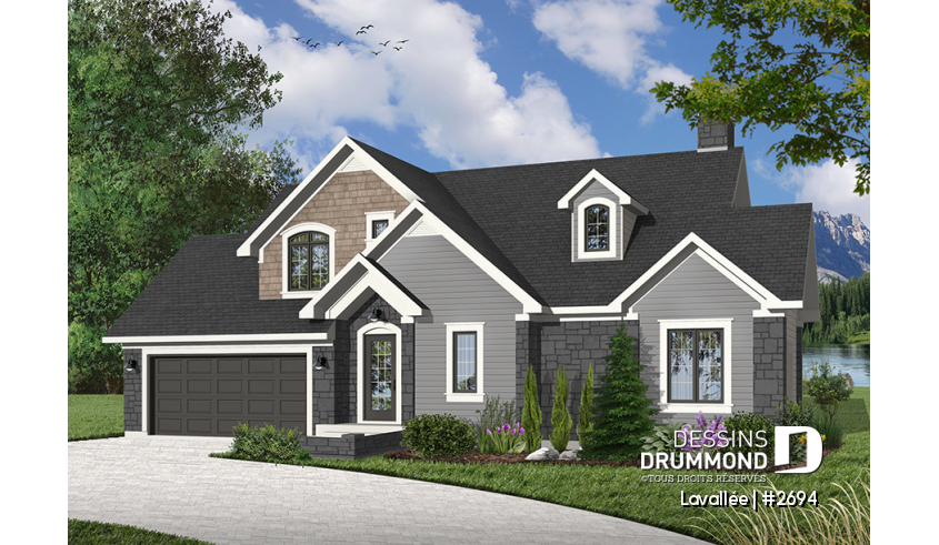 Version couleur no. 4 - Vue avant du plan de maison unifamiliale 2694 Version couleur no. 4 - Vue avant - Lavallée