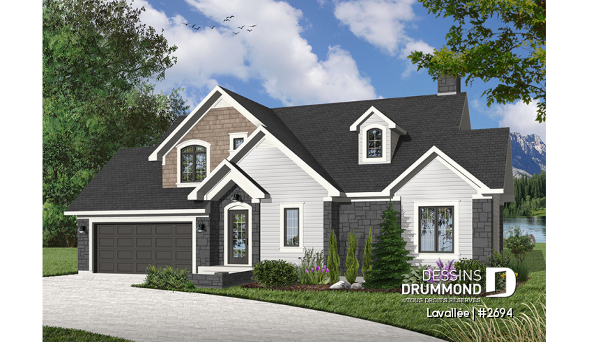 Version couleur no. 5 - Vue avant du plan de maison unifamiliale 2694 Version couleur no. 5 - Vue avant - Lavallée