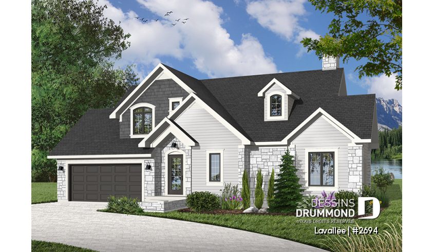 Version couleur no. 6 - Vue avant du plan de maison unifamiliale 2694 Version couleur no. 6 - Vue avant - Lavallée