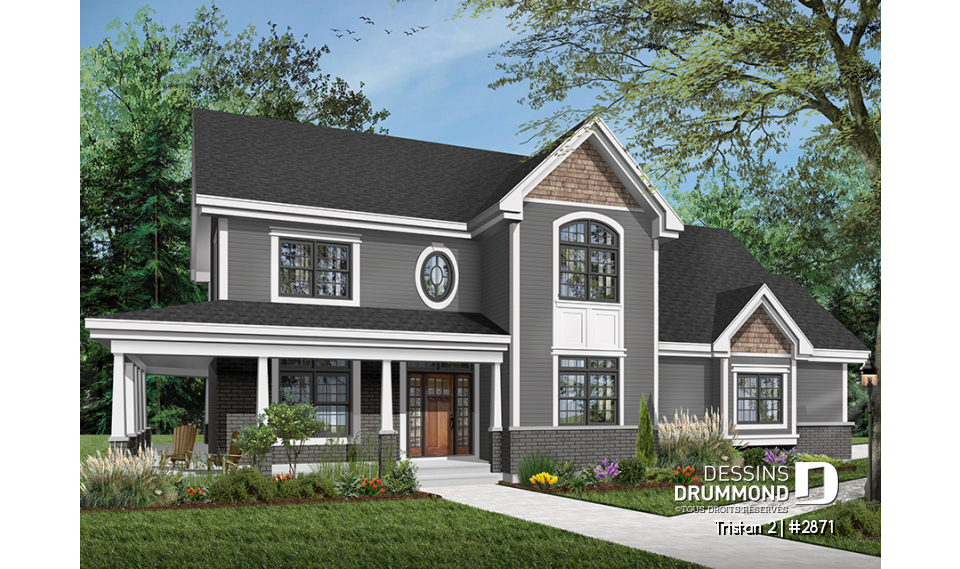 Version couleur no. 6 - Vue avant - Maison Farmhouse à deux étages avec suite des parents, mezzanines et vaste potentiel d’aménagement - Tristan 2