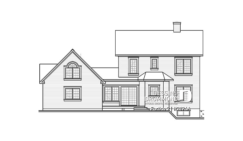 Élévation arrière du plan de maison unifamiliale 2896A Élévation arrière - Portico 2
