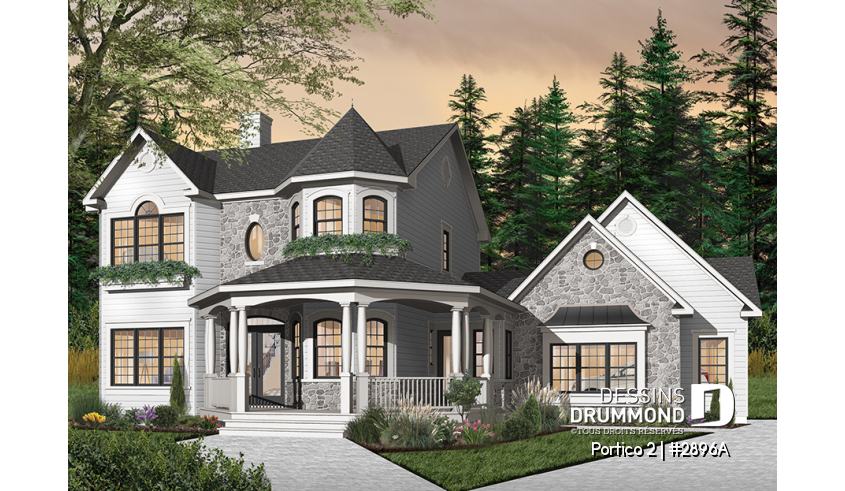 Vue avant - MODÈLE DE BASE du plan de maison unifamiliale 2896A Vue avant - MODÈLE DE BASE - Portico 2